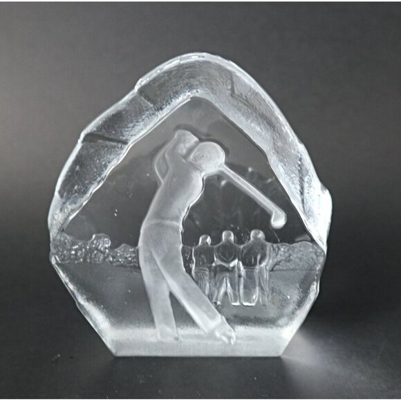 Vintage Crystal Golfer Paperweight Nybro Sweden Gift - Picture 2 of 4